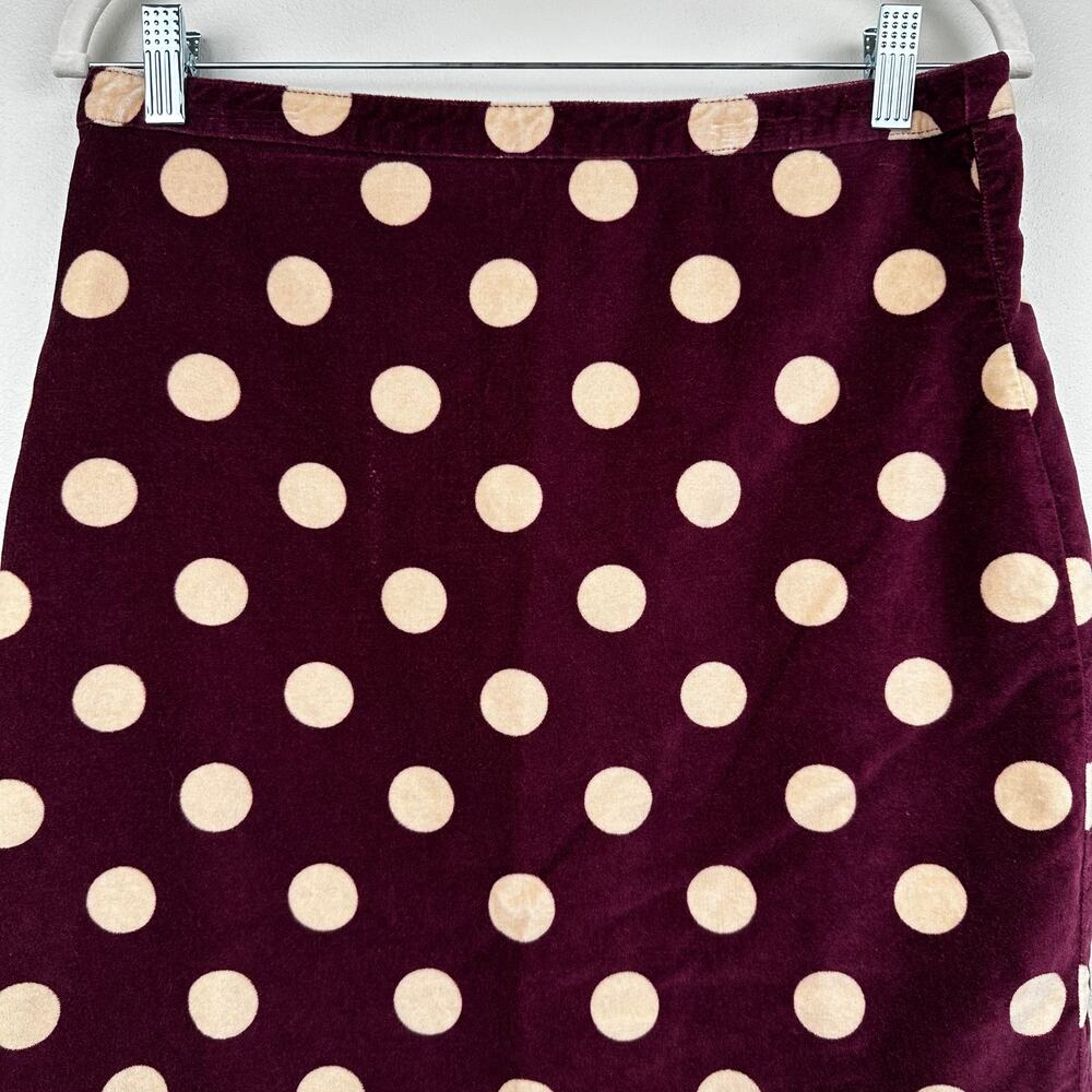Boden Velvet Skirt Polka Dot Retro Mod Pencil A-Line Burgundy 12L Long Office - Picture 2 of 11
